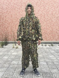 Men Women Kids Outdoor Ghillie Suit Camouflage Clothes Jungle Suit CS Training Leaves Clothing Hunting Suit Pants Hooded Jacket