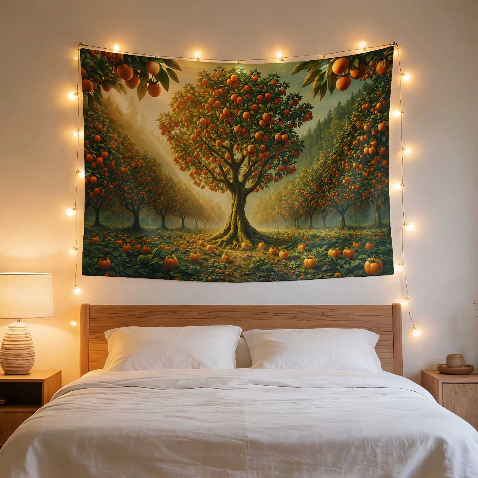 Rustic Citrus Tree Tapestry Wall Hanging Golden Orange Grove Nature Art Print Large Polyester Home Decor Decoration for Living R