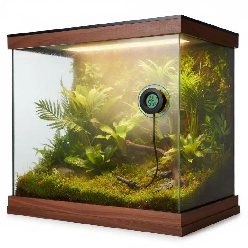 Mini Round Digital LCD And Hygrometer With 1.5M Probe Detection Module Humidity Sensor For Aquarium Pet Acrylic Box
