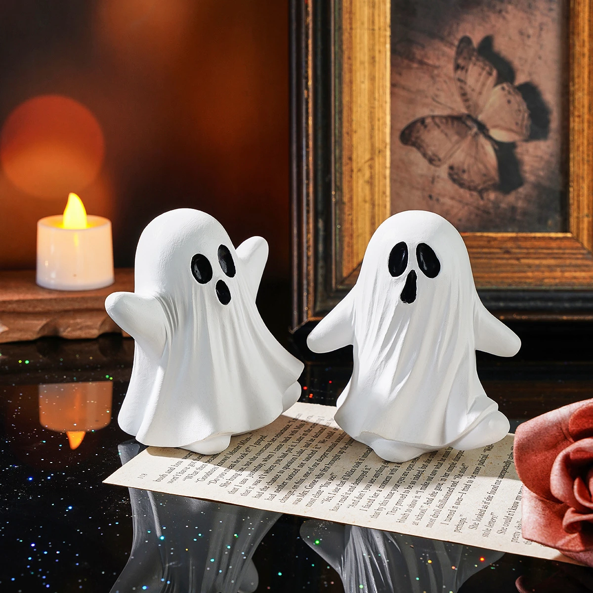 White Ghost Figurine Ornaments Creative Resin Crafts Spooky Figurines Home Party Tabletop Decorations Halloween Gift