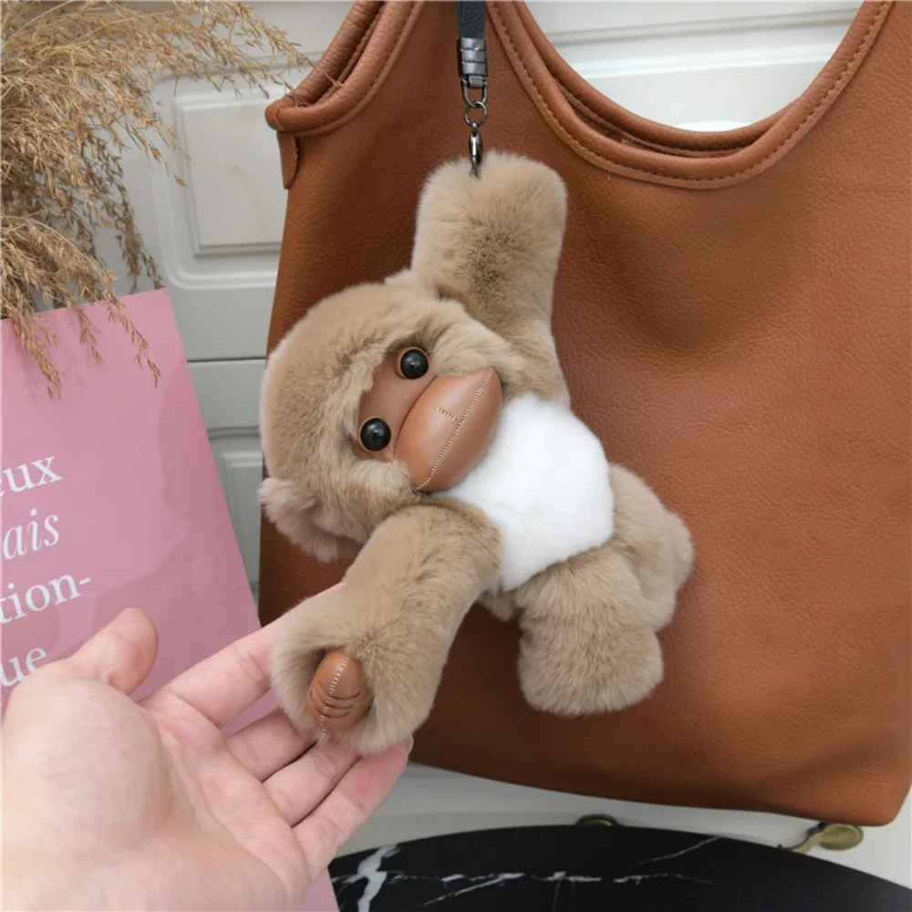 Stuffed Animals Lucky Little Monkey Keychain Soft Fur Cartoon Rex Rabbit Fur Monkey Keychain Plush Doll Kawaii