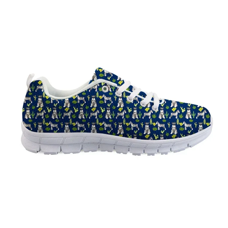 Nieuwe Dames Sneakers Schnauzer Print Studenten Casual Veters Light Mesh Schoenen Meisjes Antislip Sportschoenen Grote Flats