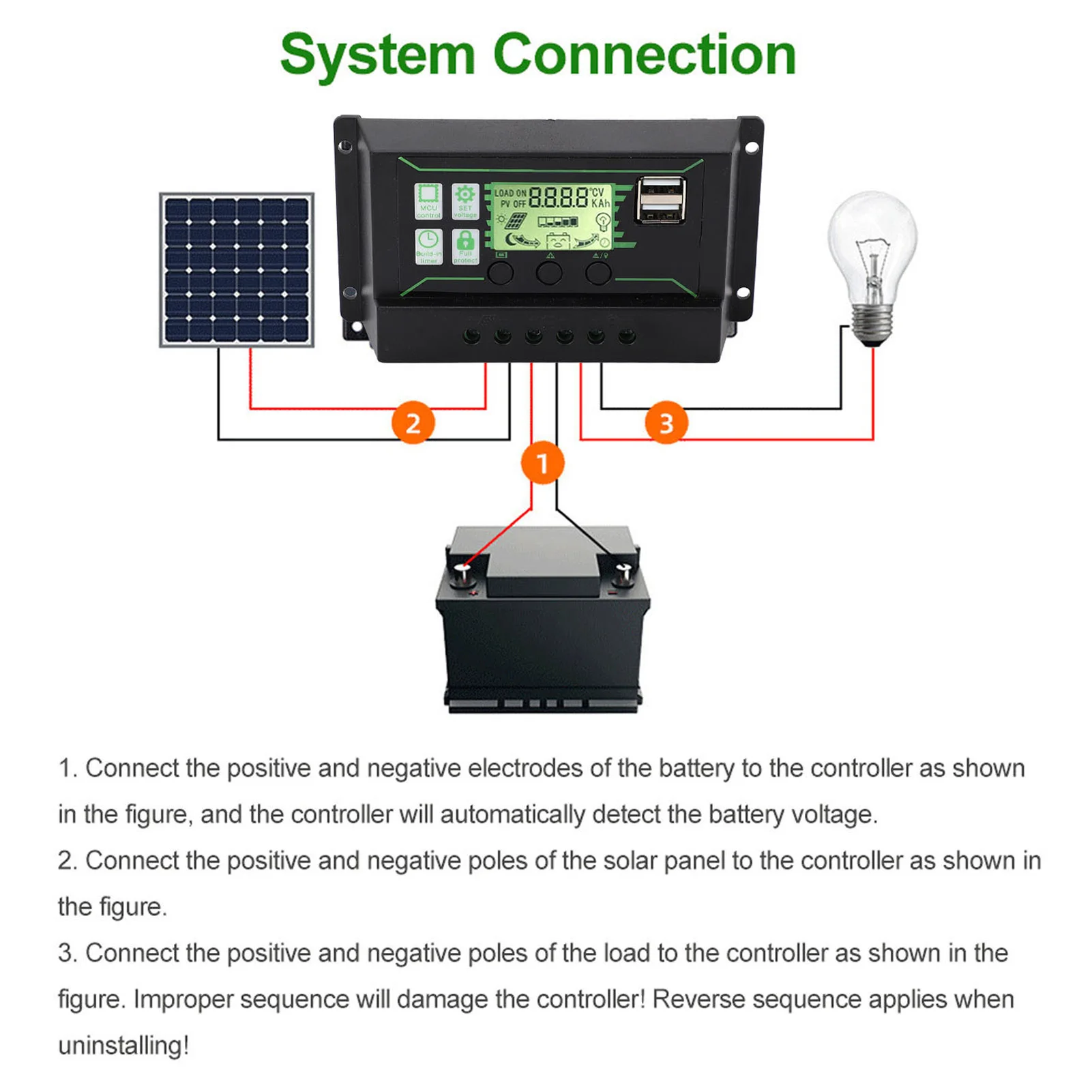 PWM Solar Charge Controller Regulator 100A Efficient Automatic Recovery CD Display for OPEN AGM GEL Batteries 12V 24V