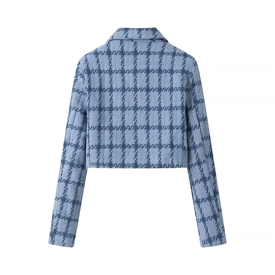 

ZAB Autumn New Women's Faion Casual Plaid Outerwear Small Fraance Sle Design Sense Polyester Fiber ort Coat