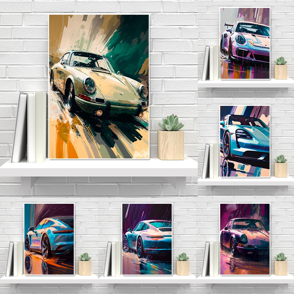 

Abstract Luxury Sports Car 911 GT3 RS Graffiti Canvas Painting Modern Colorful Racing Poster Supercar Club Wall Art Room Decor