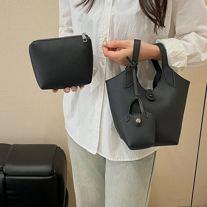 

Quality PU Leather Shoulder Crossbody Bags for Women Ladies Luxury Designer Large Capacity Travel Handbag Bucket Bag Tote