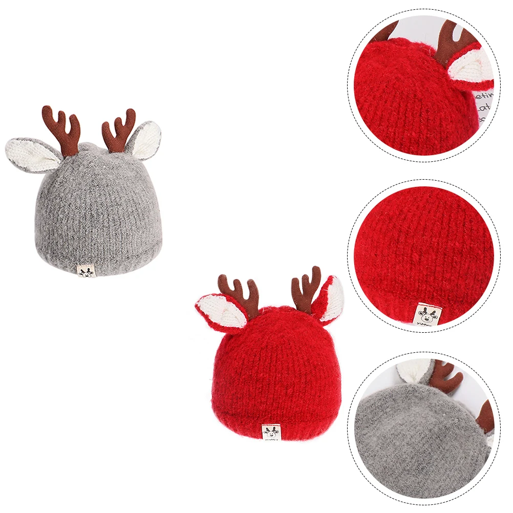 

2pcs Children's Knitted Hat Baby Bonnet Woolen Cap Warm Winter Yarn Cartoon Kids Hats Toddler Fawn Design Exquisite