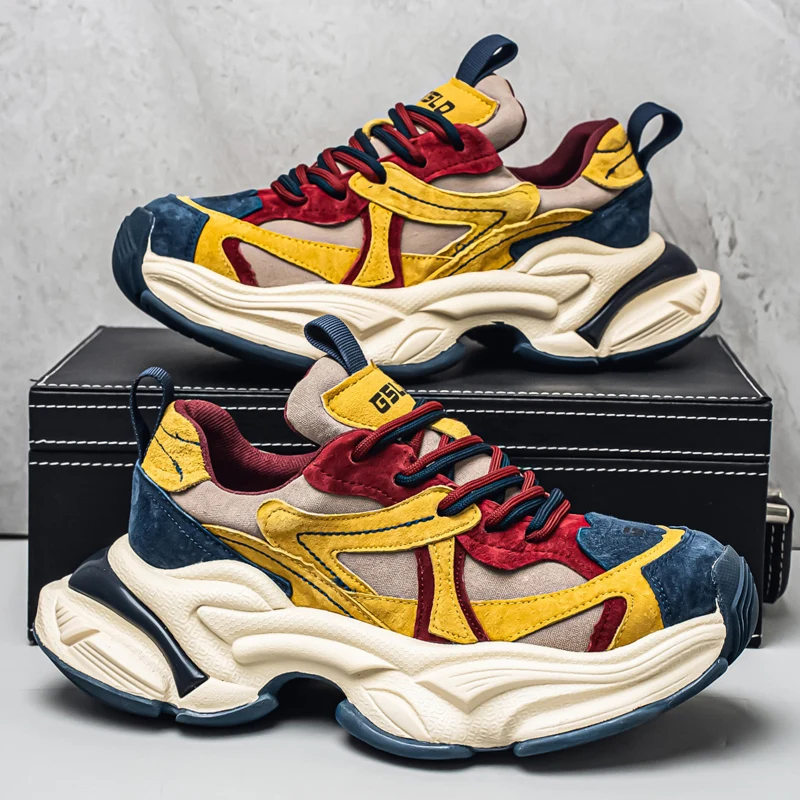 

New Fashion Color Block Chunky Sneakers For Men Thick Sole Retro Dad Shoes Comfortable Casual Walking Shoes
