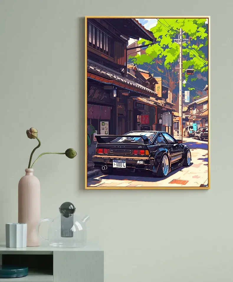 Scenic  Art Posters Alleys Train Houses Street Automobile Anime Style Canvas Painting Wall Prints Picture Living Room Home Decor