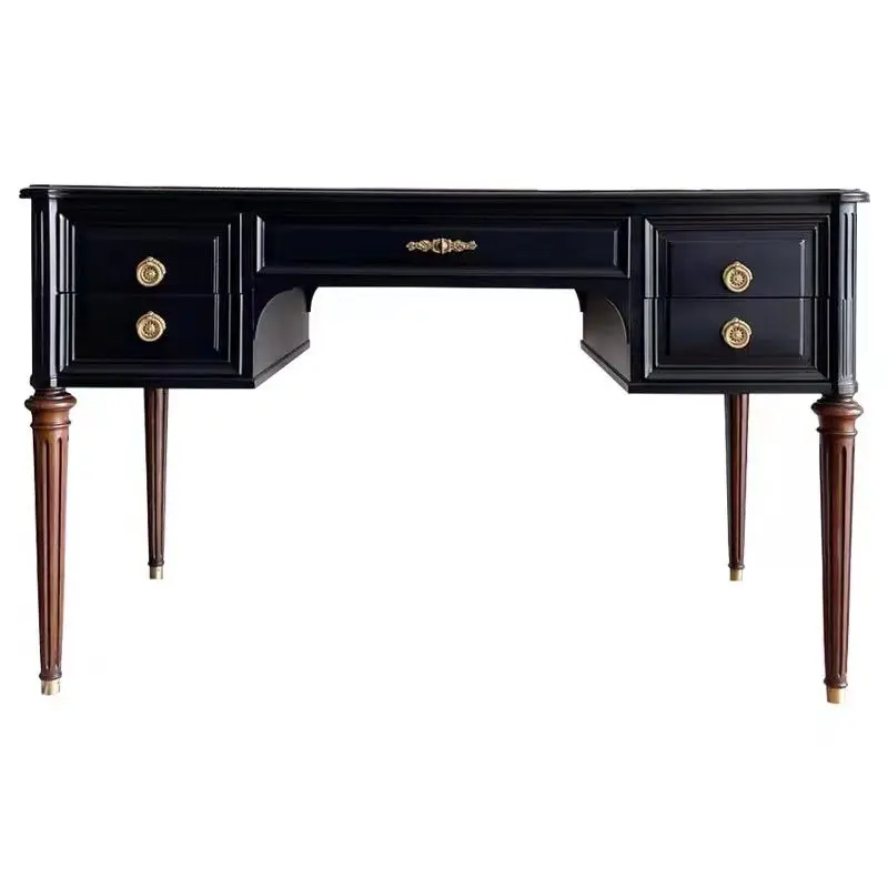 American neoclassical retro solid wood black calligraphy light luxury conference small apartment computer desk