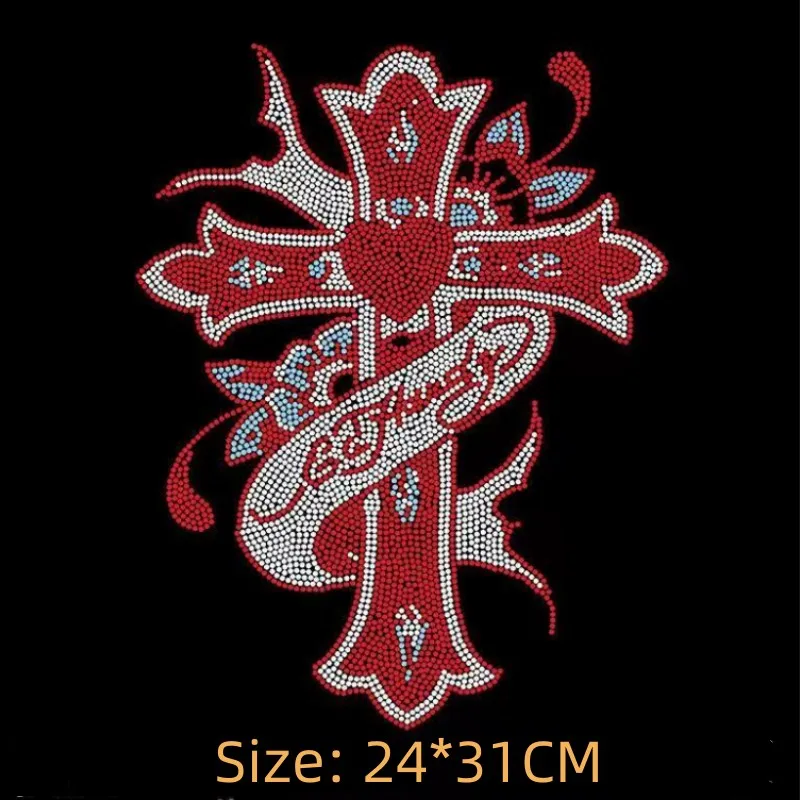 Big cross Strass patches hot fix rhinestone designs iron on transfer rhinestone Bulk appliques dress hem decor