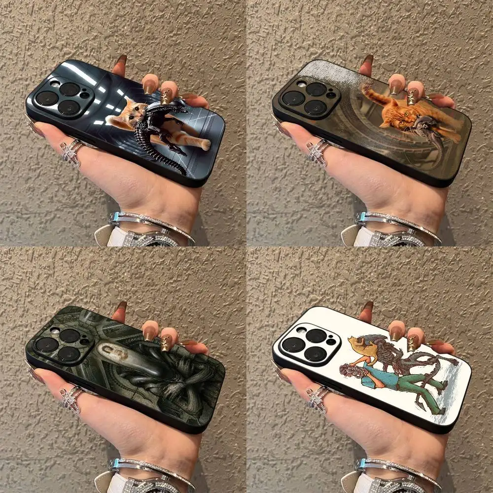

Cat A-Alien X-Xenomorph Phone Case For iPhone 17,16,15,14,13,12,Pro,Max,Plus,E,SE4,Air,Mini Black Soft Box