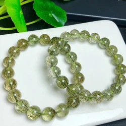 Natural Green Rutilated Quartz Tourmilated Bead Bracelet Brazil Clear Round Women Men 8mm 9mm 10mm 11mm 12mm Stone AAAAA