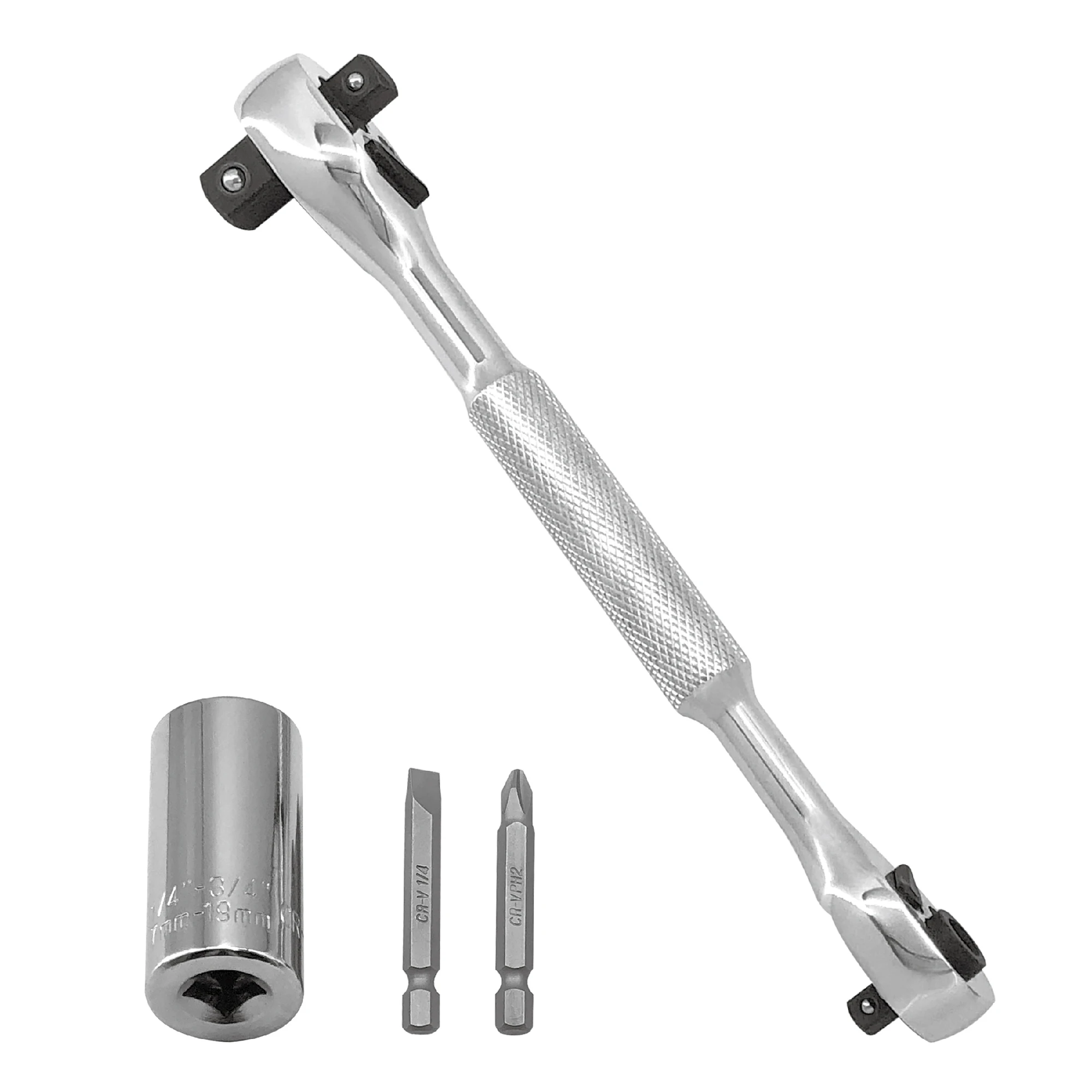 4-in-1 wrench and universal socket set, driver ratchet handle with universal socket and screwdriver drill bit