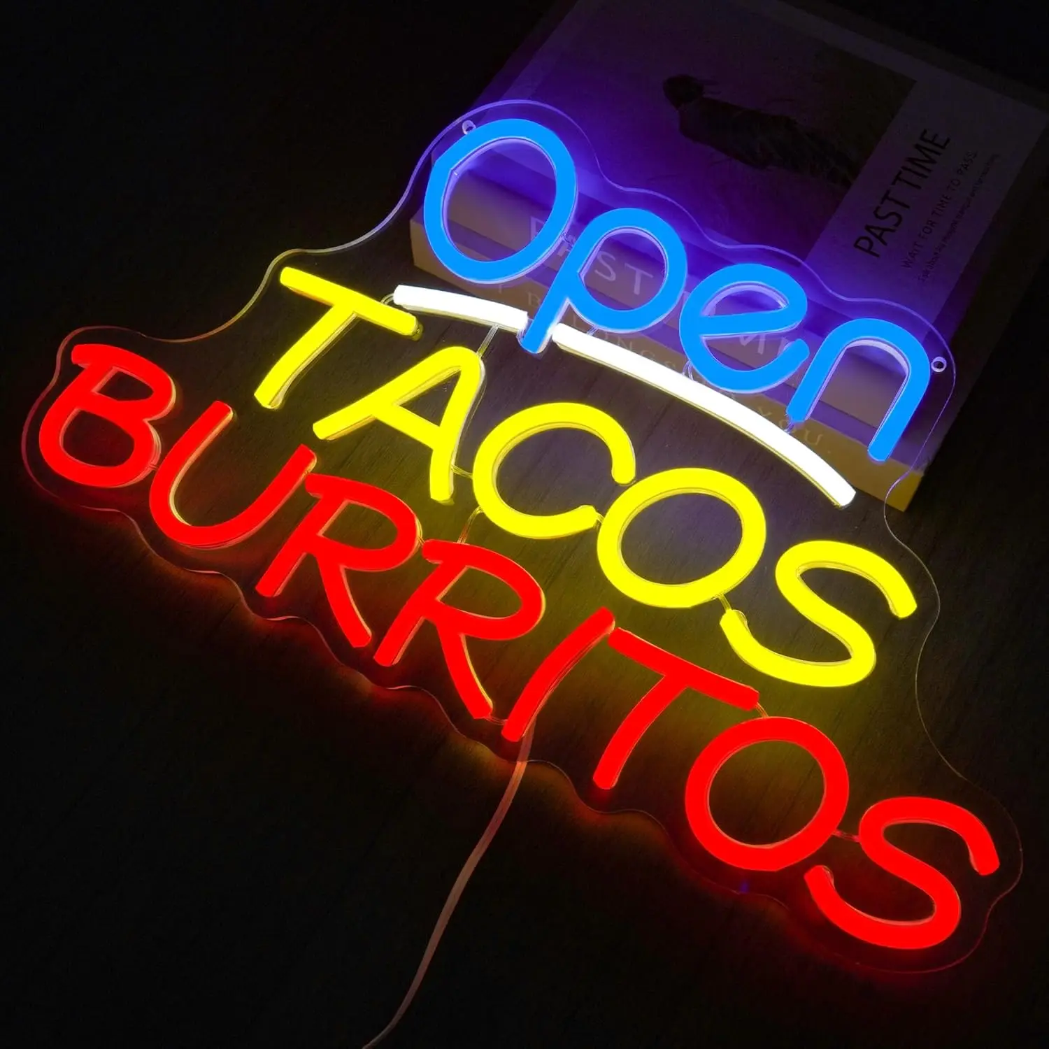 Open Tacos Burritos Neon Sign USB Dimmable LED Light for Mexican Restaurant Taco Bar Kitchen Party Decoration Night Light Gifts