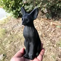Natural Black Obsidian Cat Egyptian Mau Carving Animal Reiki Healing Fengshui Stone Holiday Crafts Gifts 1pcs