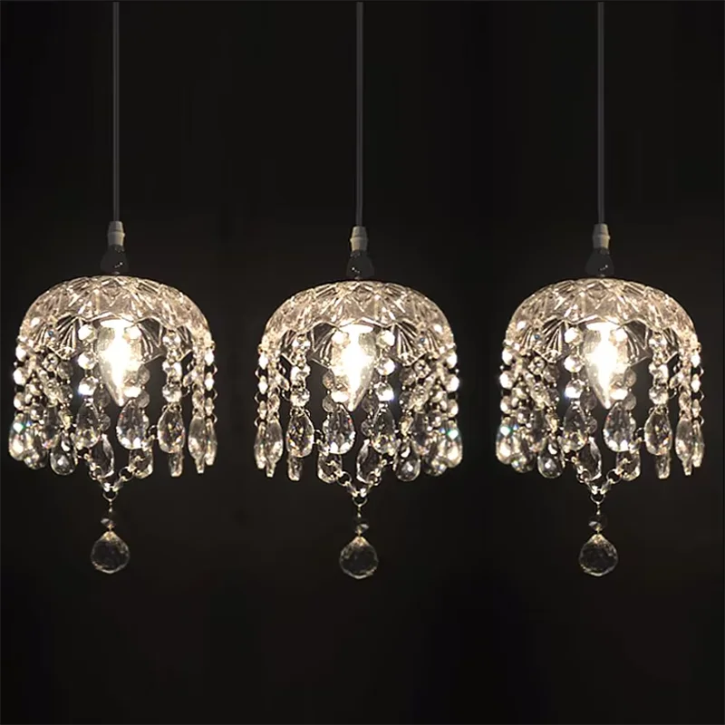

Elegant Clear Crystal Pendant Light Fixture - DIY Home Decor Chandelier for Living Room, glass dish E14 LED bulb pendant lamp