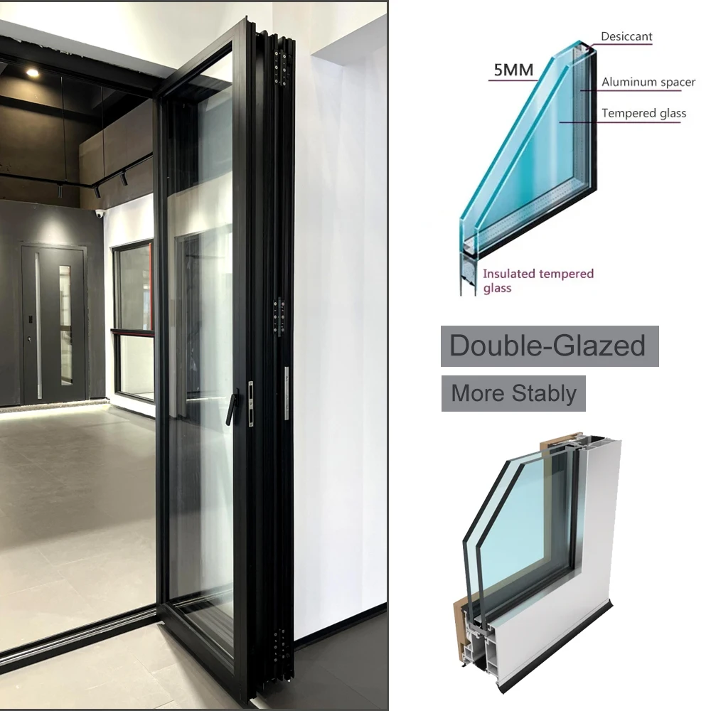 Sixinalu 1.8mm Folding Door Exterior Entry Doors Glass Aluminum Accordion Door Double-glazed Balcony Room Home Decor Custom Made