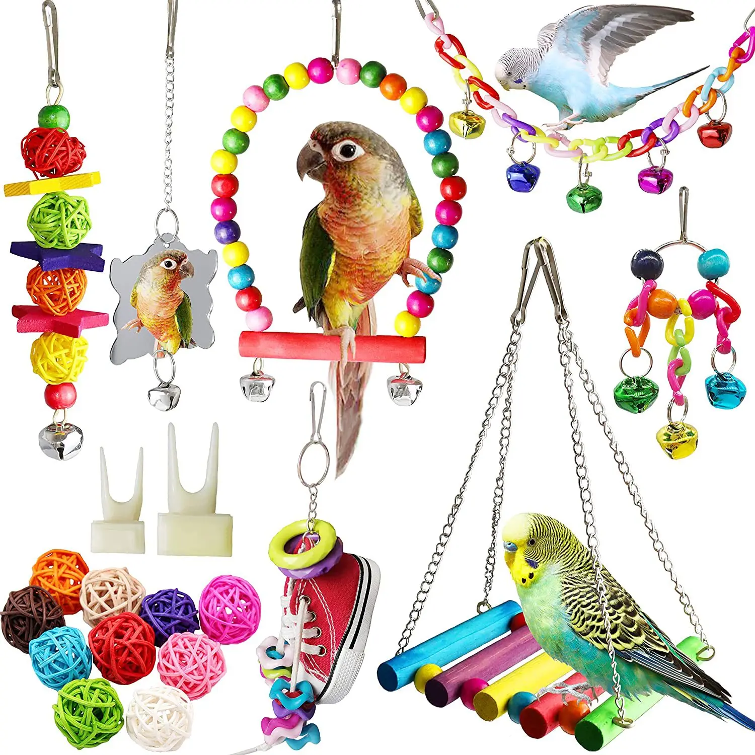 

Parrot Toys Bird Cage Swing Standing Pole Parrot Chewing Toy Set Combo Bird Supplies Birding Accessories