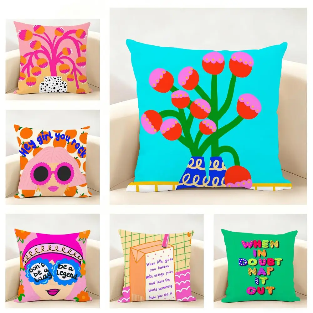 Empowering Boho Girl Power Vase Flower Cushion Cover Linen Minimalist Soft  for Sofa Bed Home Room Decor