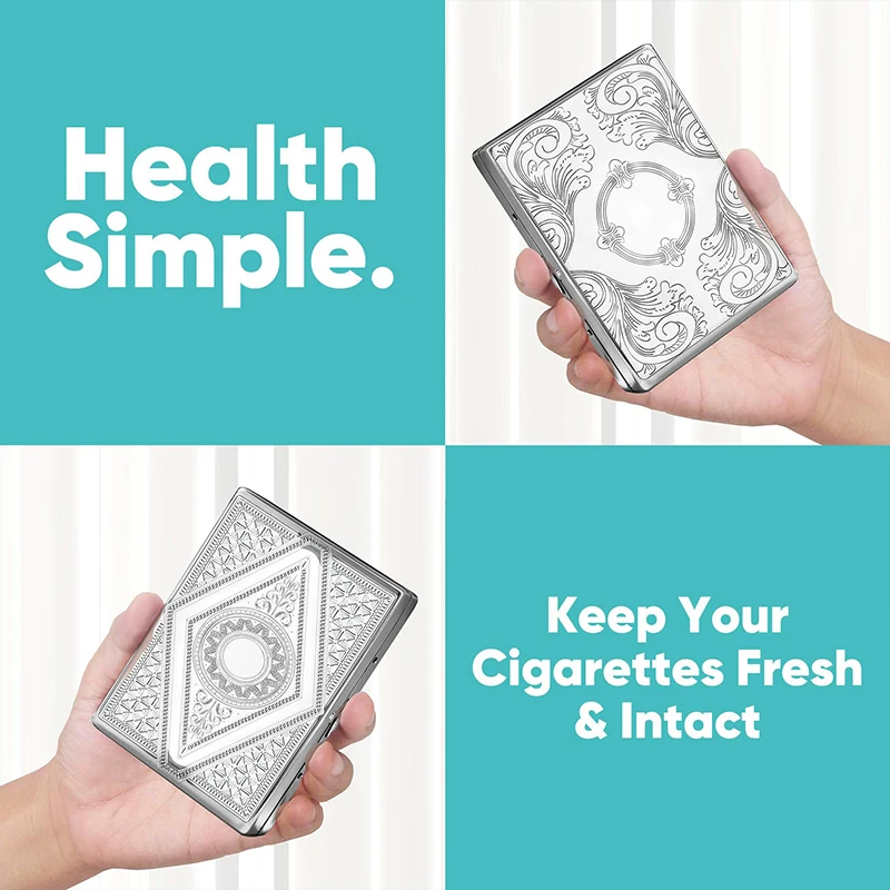 20 Pack Stainless Steel Embossed Portable Cigarette Box Pressure-resistant Men's Thick Cigarettes Case for Regular