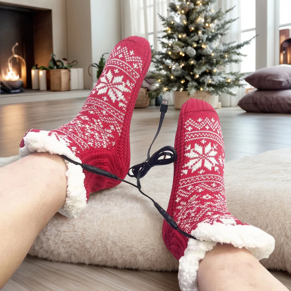 

USB Heated Soft Knitted Socks Non Slip Fluffy Slipper Socks Plush Floor Socks Cozy Bed Slippers Carpet Socks for Men Women