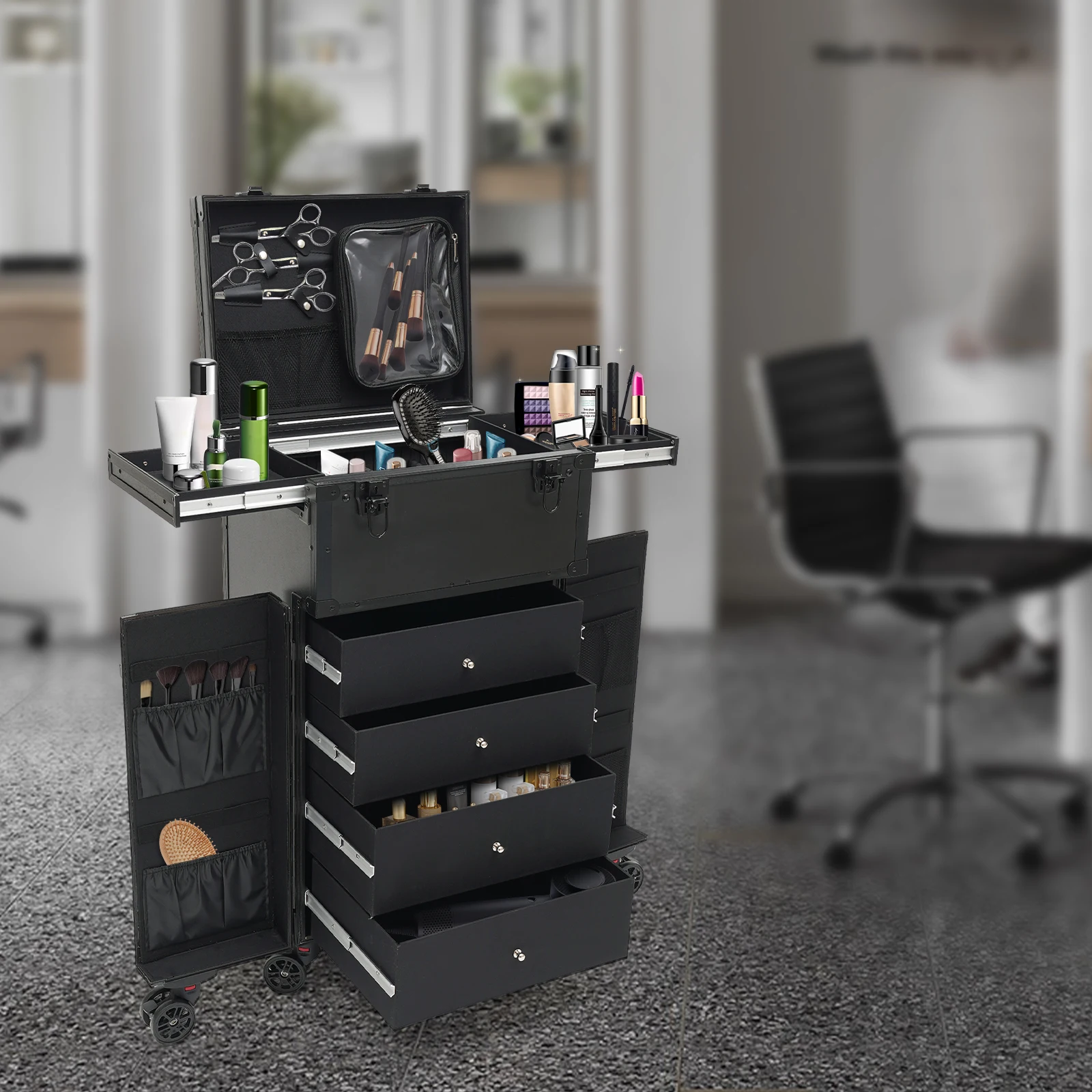 

Cosmetology Rolling Case Professional Make up Case Hair Salon Trolley Cosmetic Case for Hairstylist Traveling