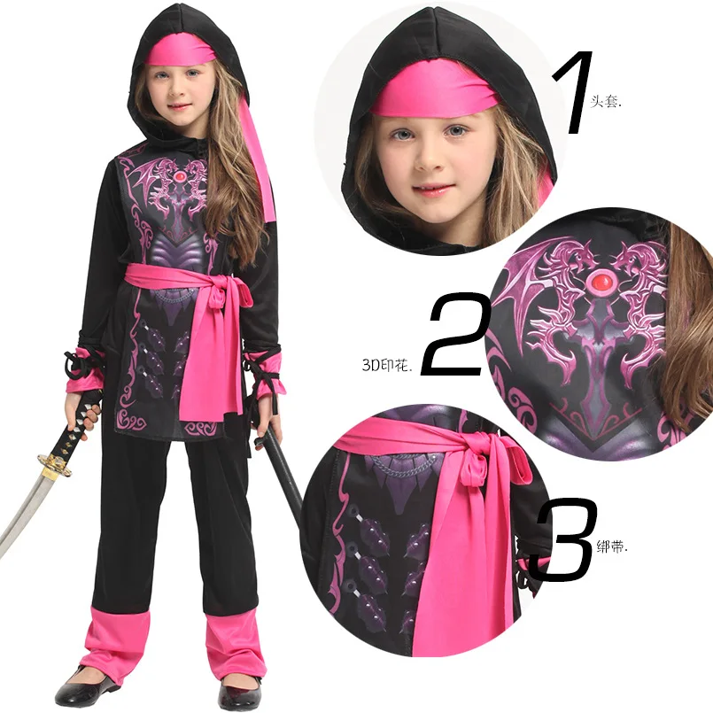Costume de chevalier Ninja pour enfants filles, vêtements de Cosplay de princesse samouraï, robe fantaisie pour nouvel an, noël, carnaval, Halloween