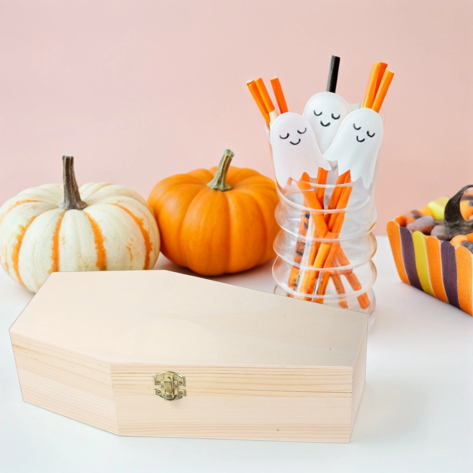 

Large Wooden Coffin Candy Box Hinged Lid Halloween Treat Storage DIY Gothic Jewelry Organizer Spooky Decorative Box