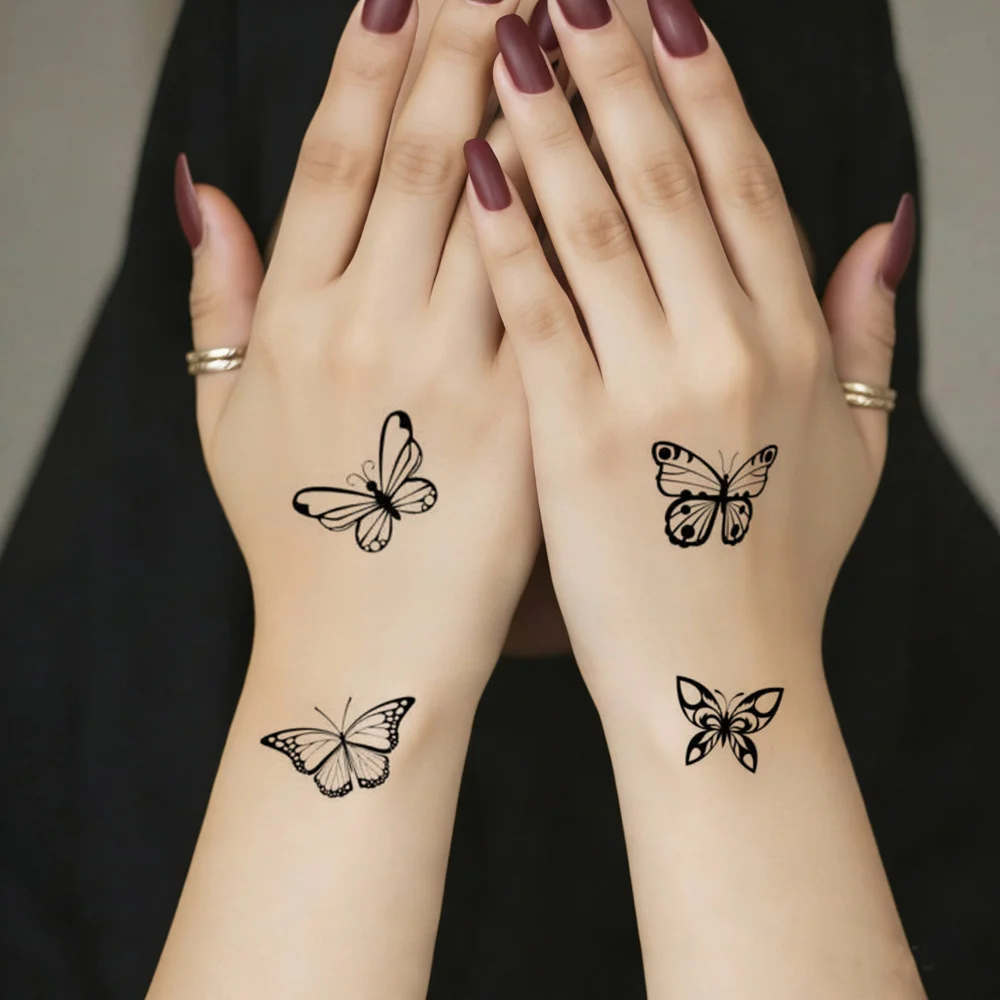 30 Sheets Butterfly Temporary Tattoos Waterproof Black Flower Tattoo Stickers for Women And Men Hand And Body Decor view 2