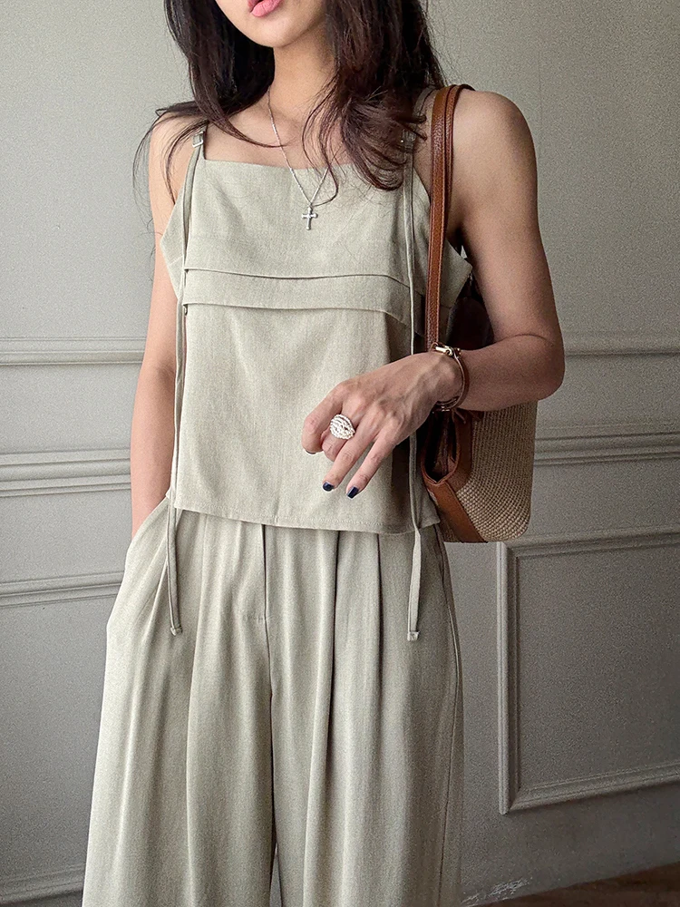 

Adjustable Strap Vest High Waist Pleated Casual Pants Set Women's Summer New Sle Faion Set High Quali Sensation