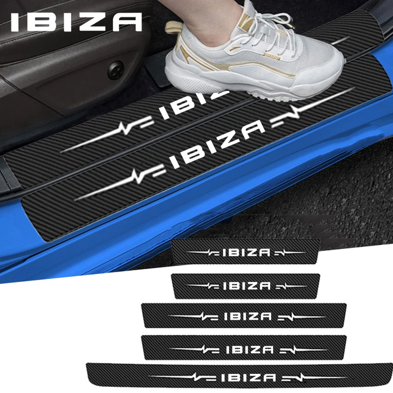 Carbon Fiber Sticker Car  Accessories For lbiza Door Threshold Anti Scratch Decals Film Auto Rear Trunk Bumper Strips For Seat