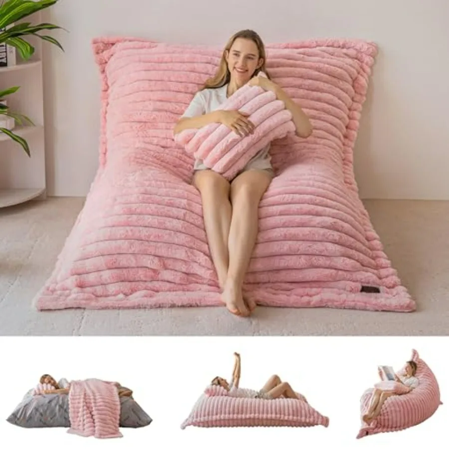 

Гигантское кресло-мешок с подушкой 3-в-1, трансформируемое кресло-мешок для взрослых со съемным чехлом, напольная подушка, мягкая напольная подушка