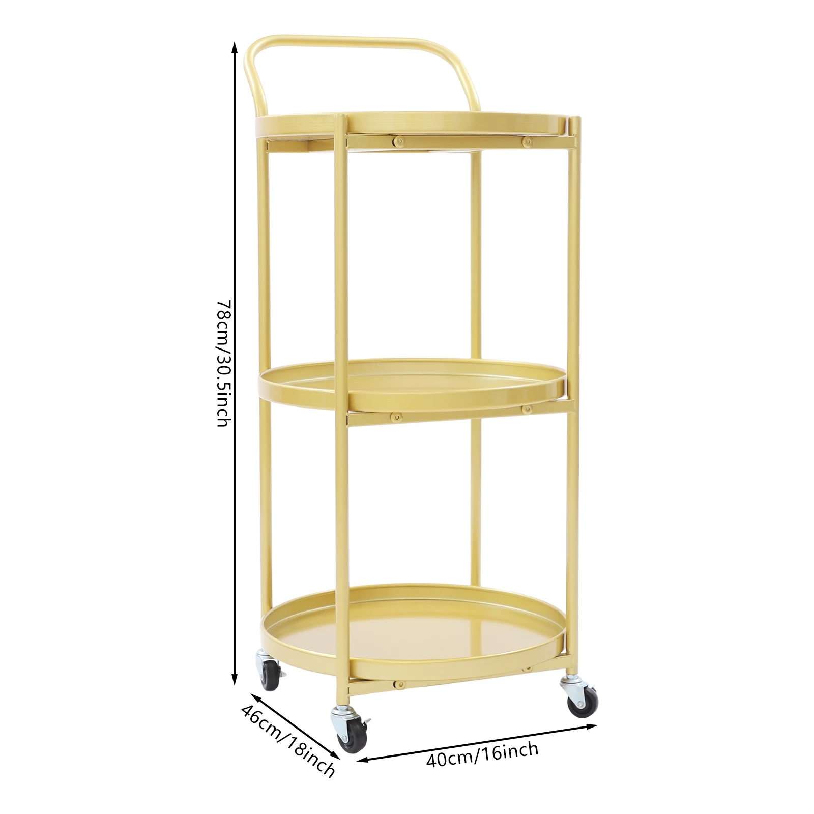 Carro de servicio con estructura metálica dorada de 18x16x30,7 pulgadas para cocina, comedor, carro con barra rodante, carrito de almacenamiento móvil para salas de estar