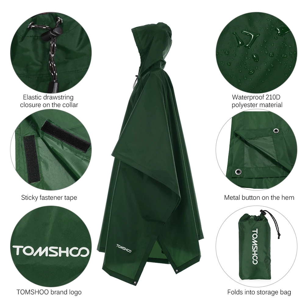 Multifunctional Lightweight Raincoat with Hood Hiking Cycle Rain Cover Poncho Rain Coat Outdoor Camping Tent Mat