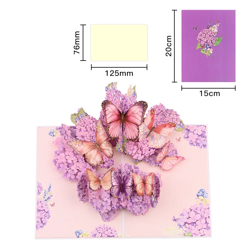Mother's Day Purple Seal Flower Butterfly 3D Three-dimensional Greeting Card Gift Three-dimensional Card Message Creative Card