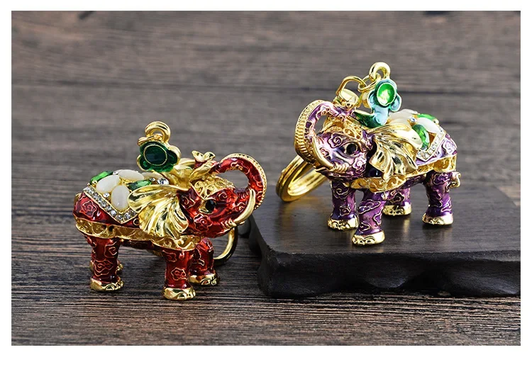 Cute Rhinestone Crystal Nose Up Elephant God Keychain Animal Key Chain Key Ring Holder Pendant Keyring