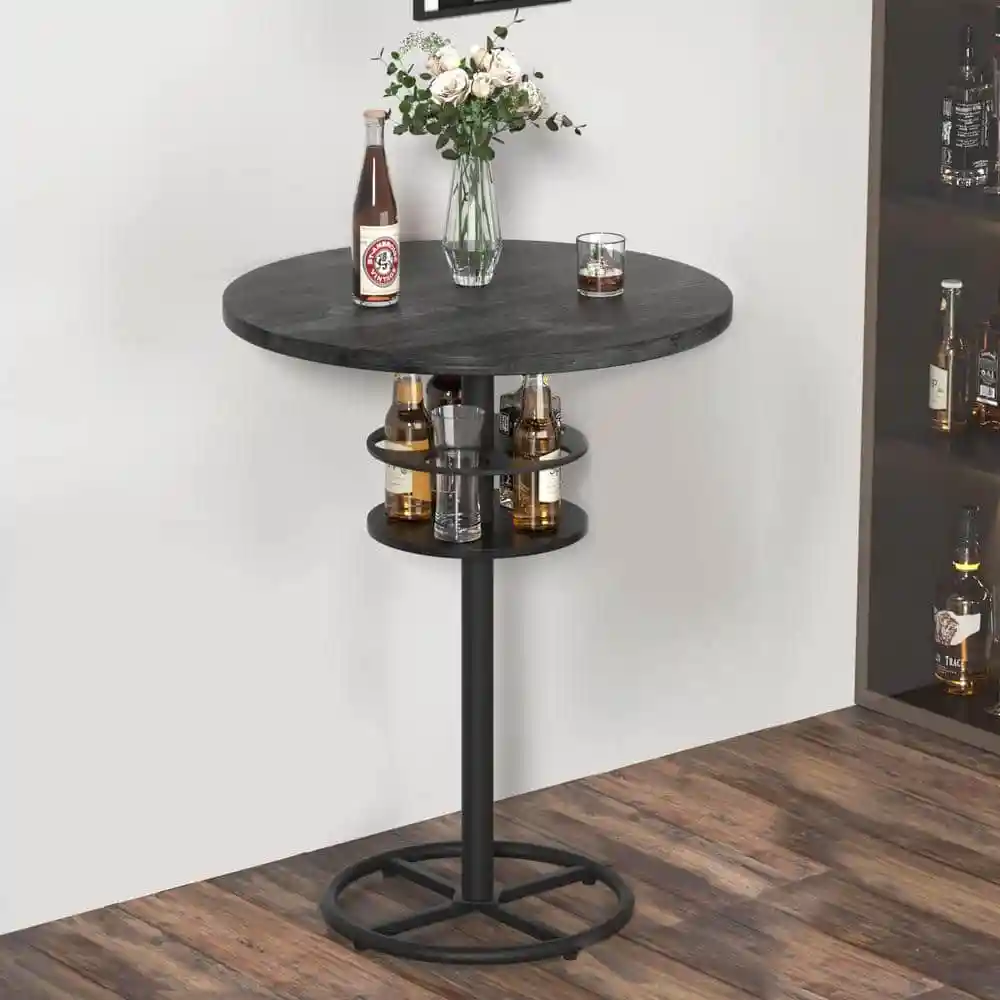 

Round Bistro Bar Table 36.2 in. Height, 23.6 in. High Wooden Top, Sturdy Metal Frame with Pedestal, Black