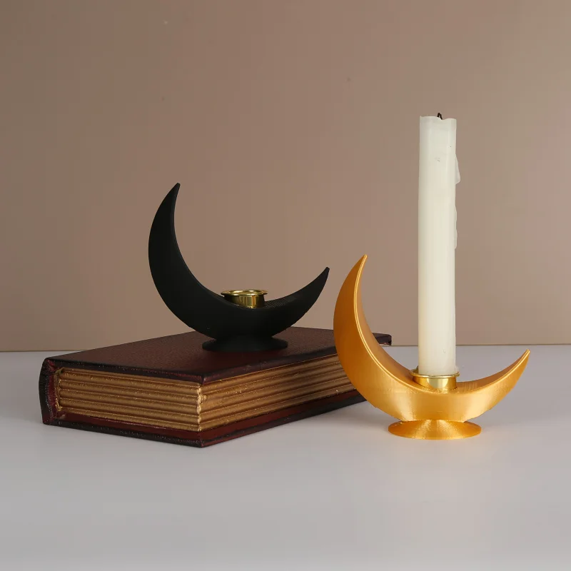 1-teiliger schwarzer Halbmond-Kerzenhalter, bedruckt in 3D – Gothic-Stil für Tisch, Kunststoffdekoration für Halloween