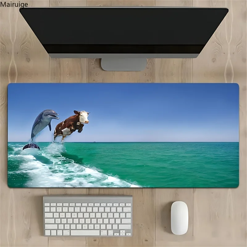 Interesting Cows And Dolphins Design Mouse Pad Large Computer Office Mat Rubber Anti-slip Gaming Keyboard Mousepad Long Desk Mat