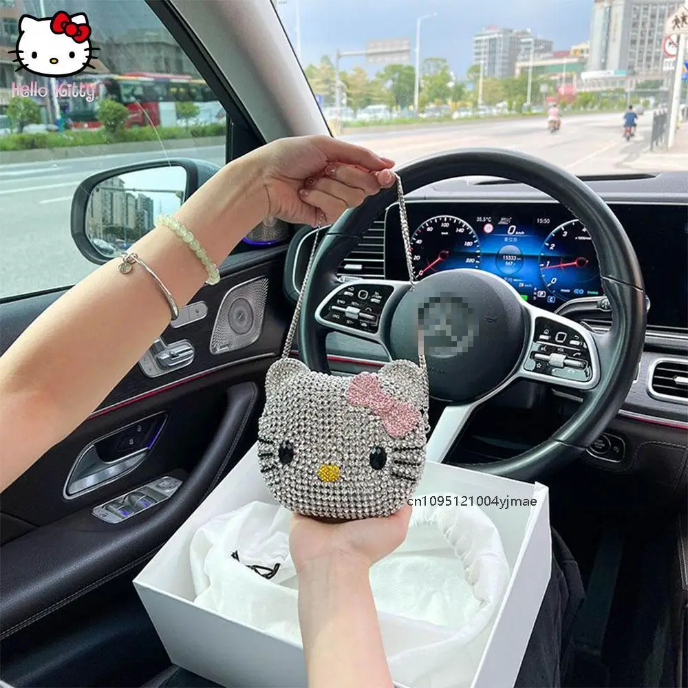 

Sanrio Hello Kitty Diamond Bag Fashion Cute Cartoon Messenger Bag Handmade Diamond Inlaid Handbag Decor Storage Bag Girl Gifts
