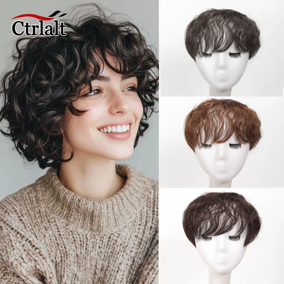 

Synthetic Curly Hair Topper with Bangs 3D Bangs Women's Hairpiece Clip In Extension For Hair Volume And Cover Hairpiece