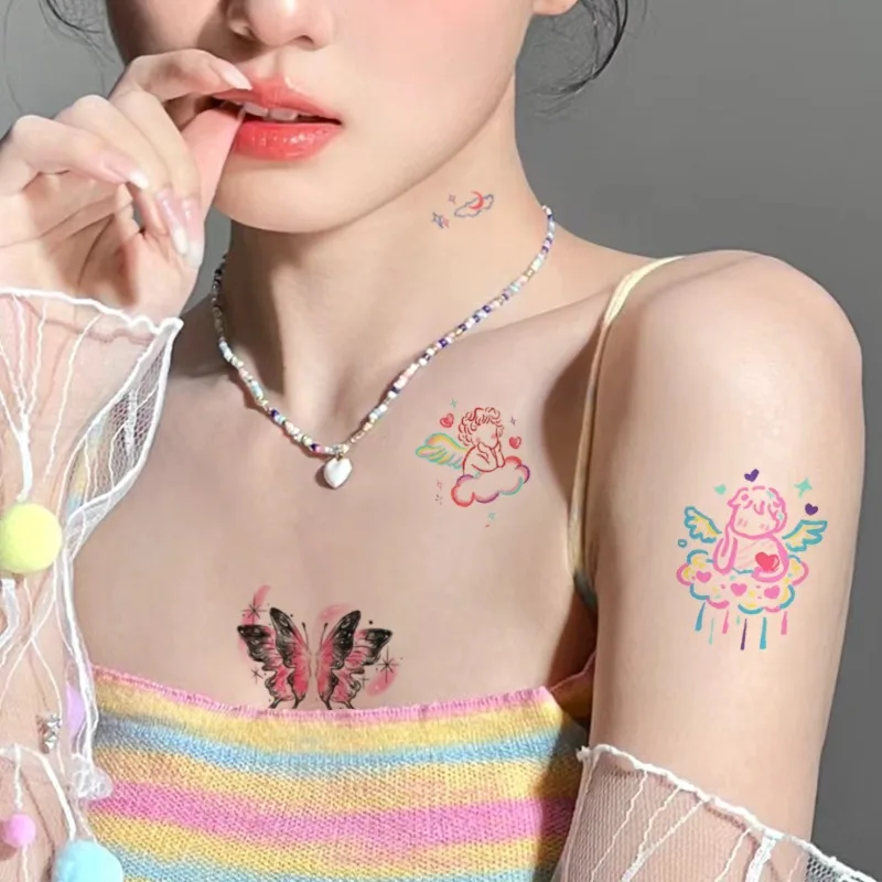 Autocollants de tatouage papillon colorés, imperméables et durables, simulation de dopamine, décor de fête d'anniversaire pour filles