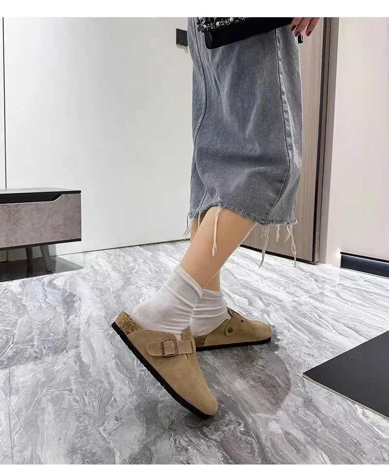 2026 Damen Retro-Korkfußbett-Clogs, geschlossene Zehenpartie, flache, rutschfeste Slip-On-Schuhe, bequeme Freizeitsandalen für den Außenbereich – Detail 10