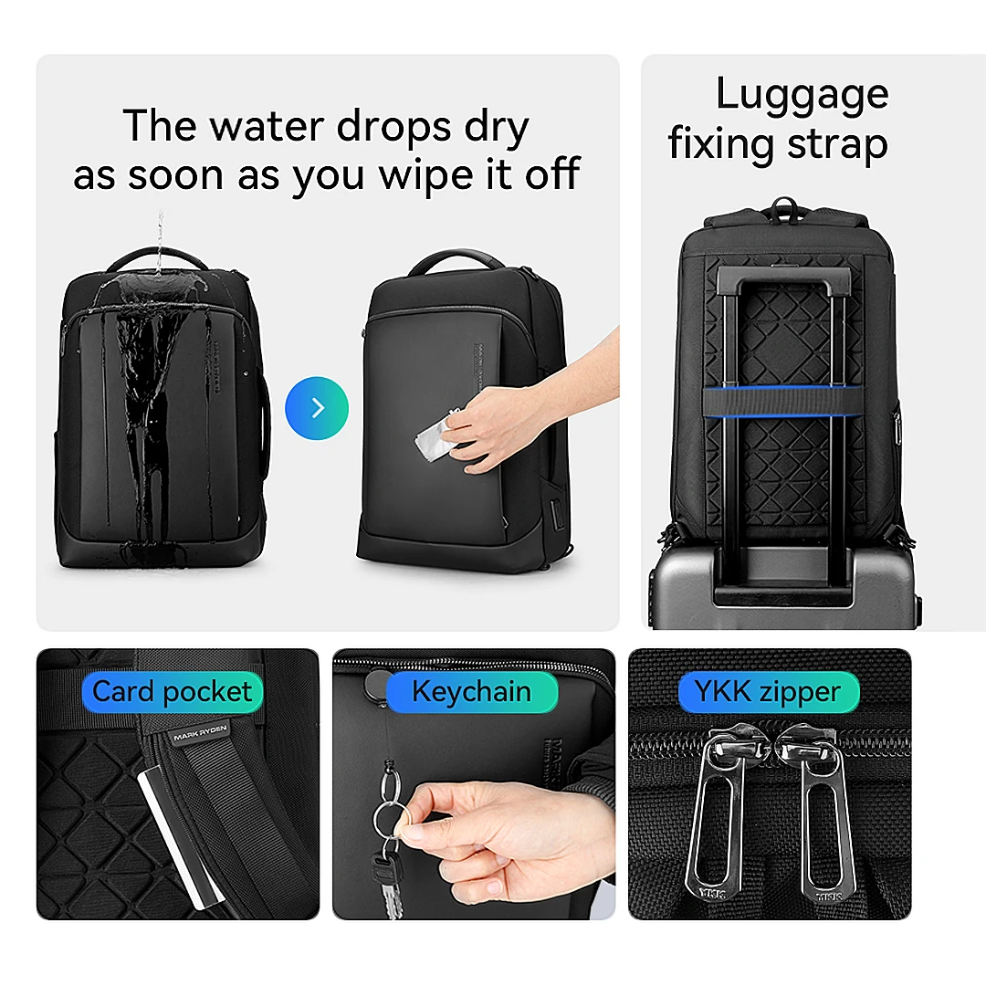 Mark Ryden 15.6 inch waterproof backpack USB charging interface YKK zipper large capacity travel backpack crossbodyable backpack