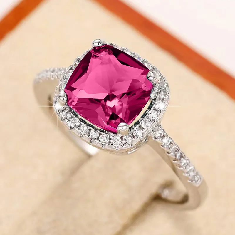 Fashionable and minimalist square Tanzanine red Royal Queen classic engagement ring