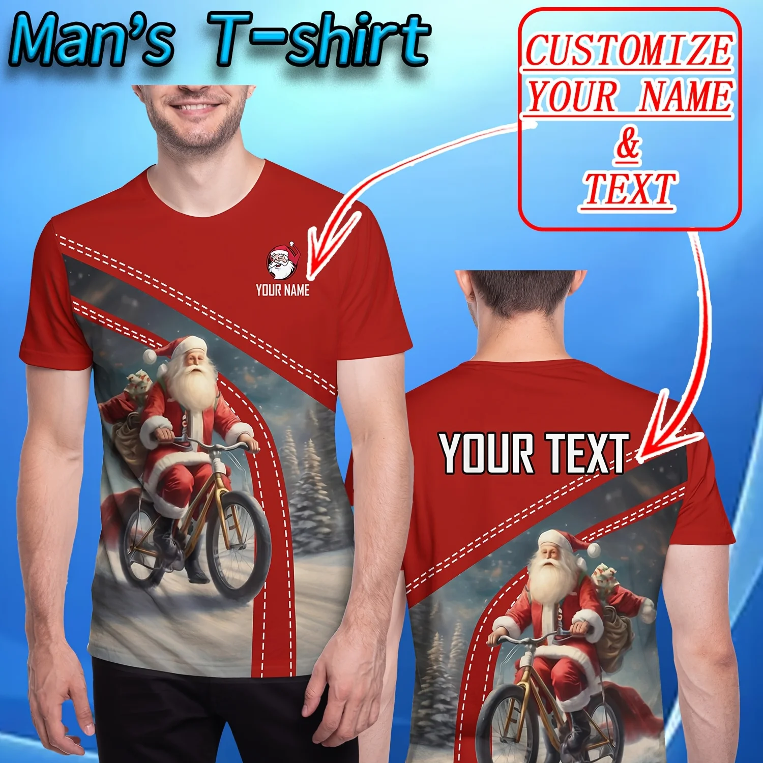 ثلاثية الأبعاد تخصيص اسم مخصص تي شيرت رجالي سانتا كلوز نمط طباعة قصيرة الأكمام قمة الشارع موضة الهيب هوب ملابس الرجال الطرف #1