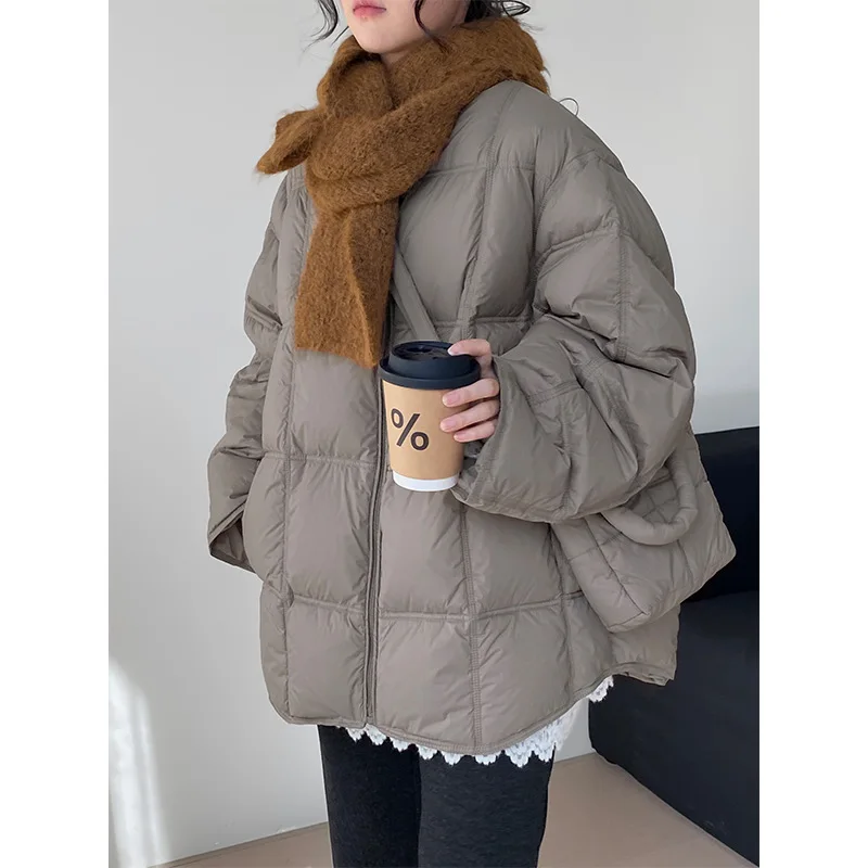 

Down jacket women 2025 winter white duck down with bag Down jacket round neck bread jacket