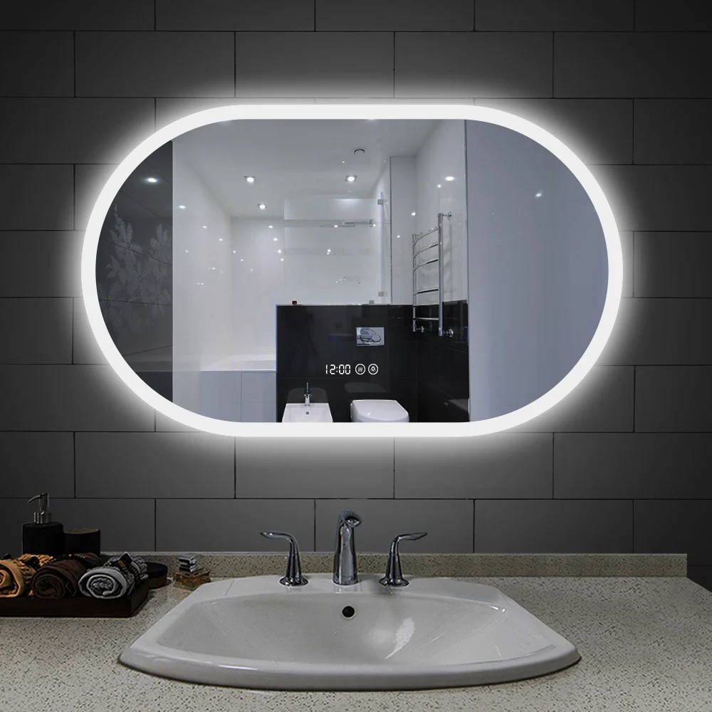 

du-Bathroom Wall Mounted Anti Fog Touch Screen Smart LED Mirror Bathroom Mirror With Led Lights#
