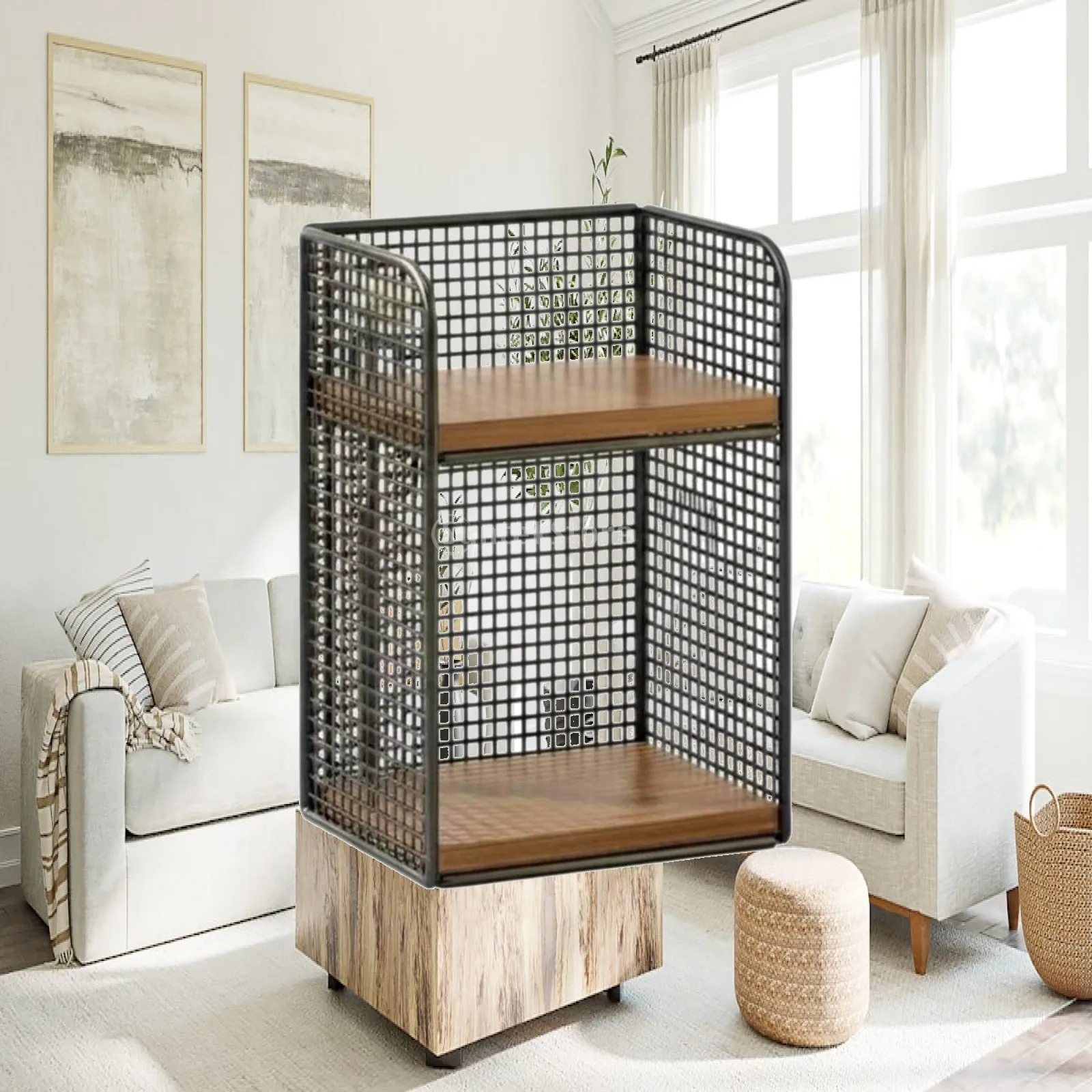 Compact Double Tier Bookshelf for Desk with Hutch and Storage Iron Wood Frame Desktop Organizer for Folding Desks for Study Room